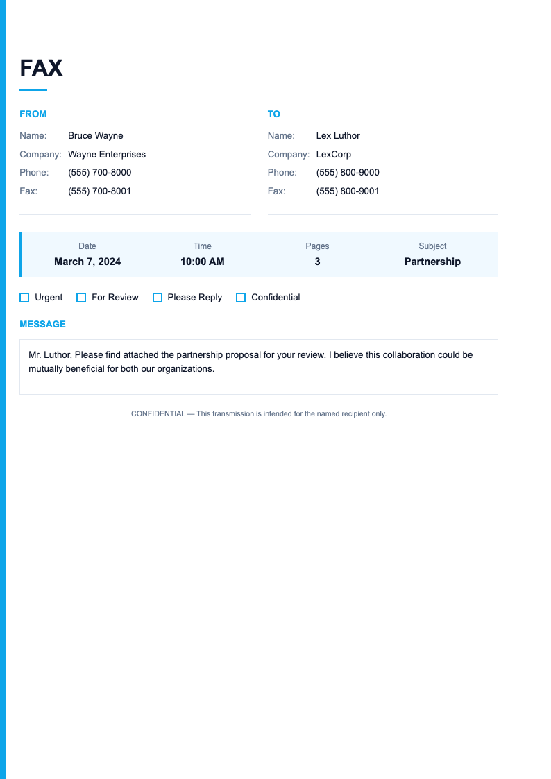 Sidebar accent fax cover page